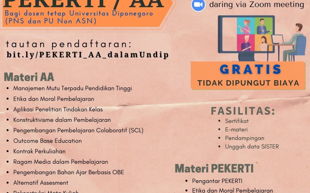 Pendaftaran Pelatihan PEKERTI dan AA bagi Dosen dalam Universitas Diponegoro
